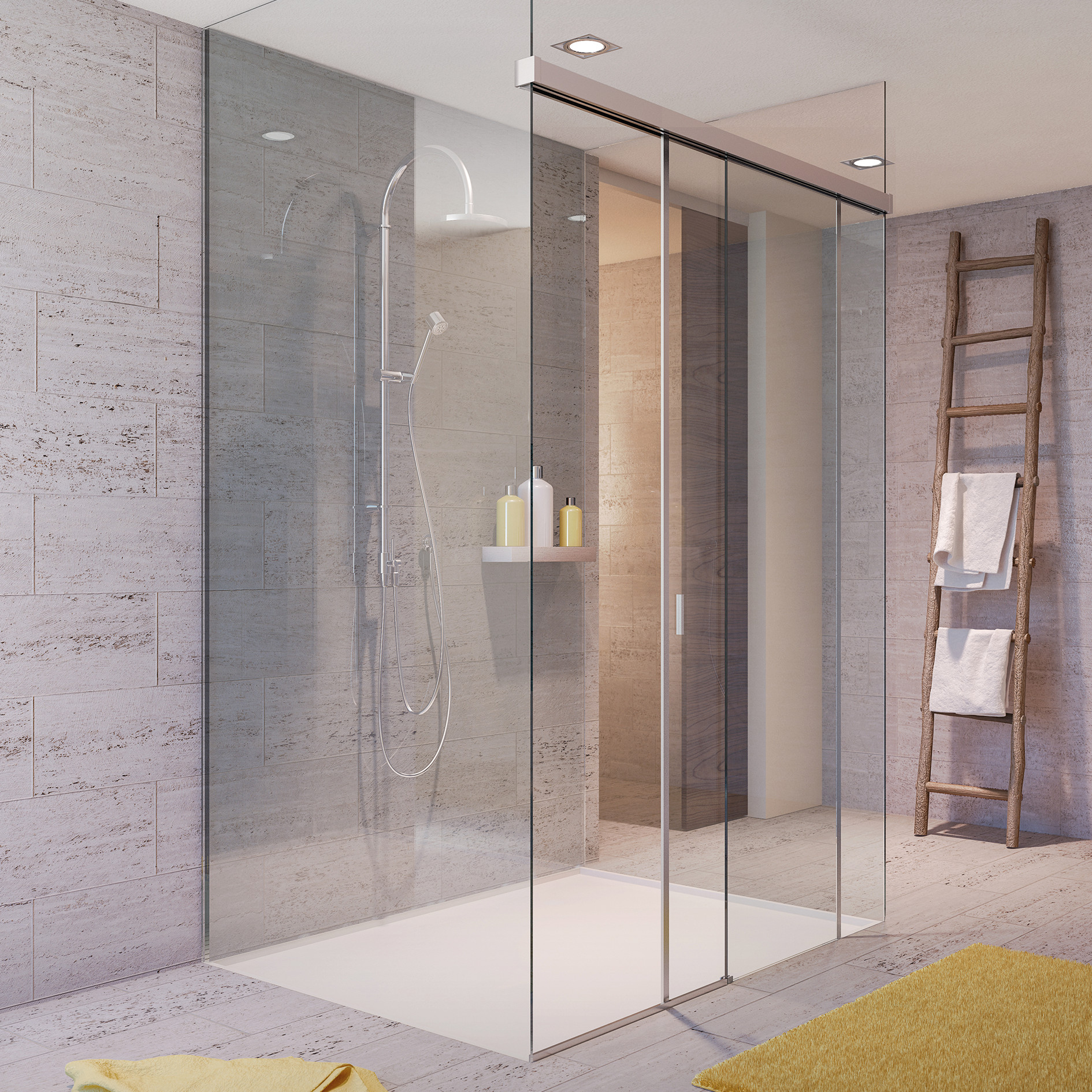 Sliding glass door in shower for disabled access